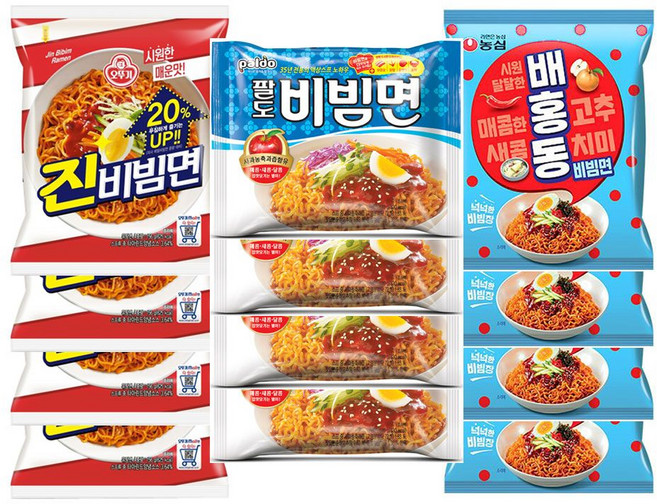 팔도 비빔면 4봉+진비빔면 4봉+농심 배홍동 4봉 비빔면 세가지 각 4봉씩, 1개