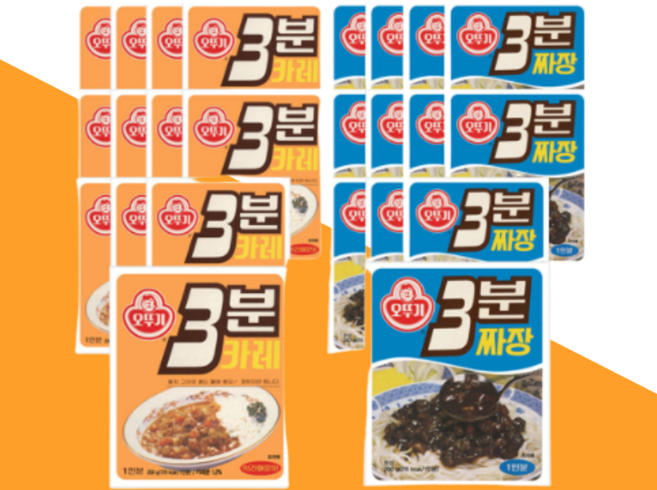 오뚜기 3분 레트로 카레+짜장 200g 혼합세트 각 12개 (총24개), 24개