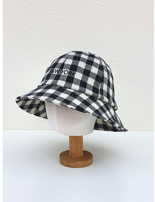 한스모자 남녀공용 버킷햇 여성 커플모자 뉴욕 자수 체크벙거지 골프 낚시 등산모자