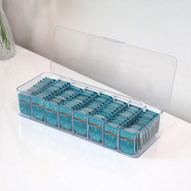 이지유 일회용 원데이 렌즈 보관함 뚜껑있는 8칸 수납 정리함 아크릴 케이스, 투명, 1개