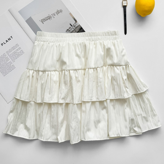 輕盈蓬蓬顯瘦蛋糕短裙 刷刷布百褶鬆緊蛋糕裙 A字裙 迷你裙