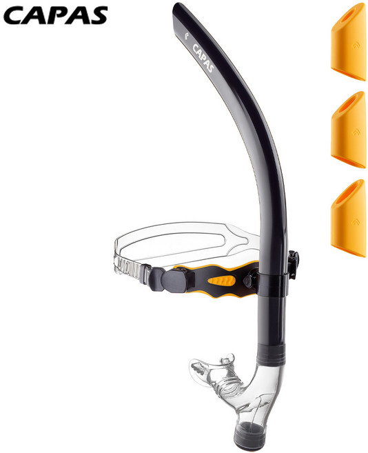 CAPAS 카파스 수영 센터스노클 강습용 360스위블 3단계 호흡강화훈련, Black Orange