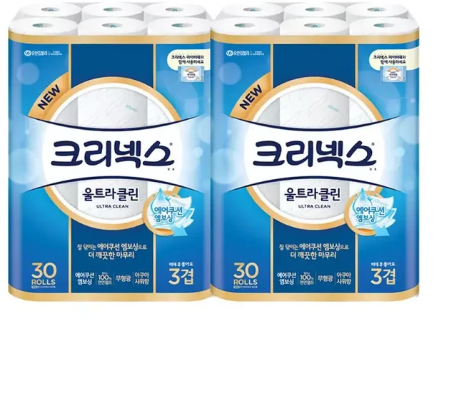 천연펄프 3겹 울트라클린 27m 30롤 2개 크리넥스, 60개