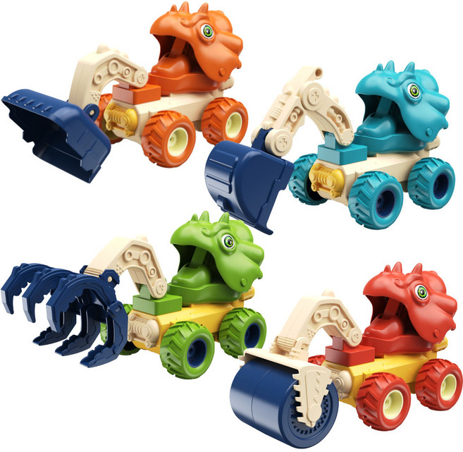 토이즈데이 푸쉬앤고 다이노 중장비차 공룡 자동차 덤프 트럭 장난감, 1세트, 트리케라톱스 4종 중장비