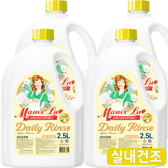 맘스럽 데일리린스 실내건조 섬유유연제 대용량 프리미엄, 4개, 2.5L