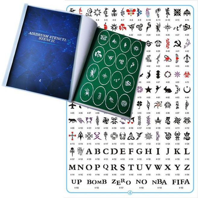 타투 헤나 문신 디자인 문양 책 도안에어 브러시 문신 스텐실 4 재사용 가능 (88 개 사진 포함) 여름 여성, [01] BOOK 4, 한개옵션1