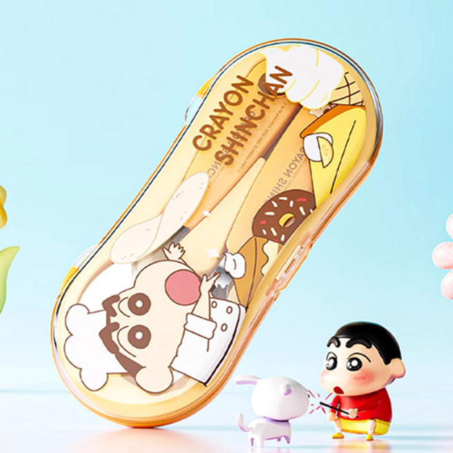 [잼뽀니]산본점 짱구 스푼포크 케이스세트-옐로우 [B1-102224], 엘로우, 1세트