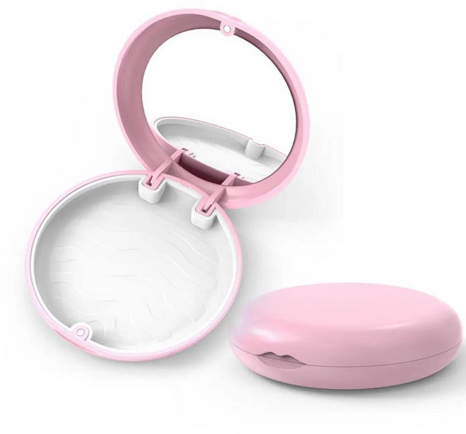 리테이너 케이스 치열 상자 기기 틀니 가짜 치아 입 가드 보관, 1개, 1. Pink-white-mirror