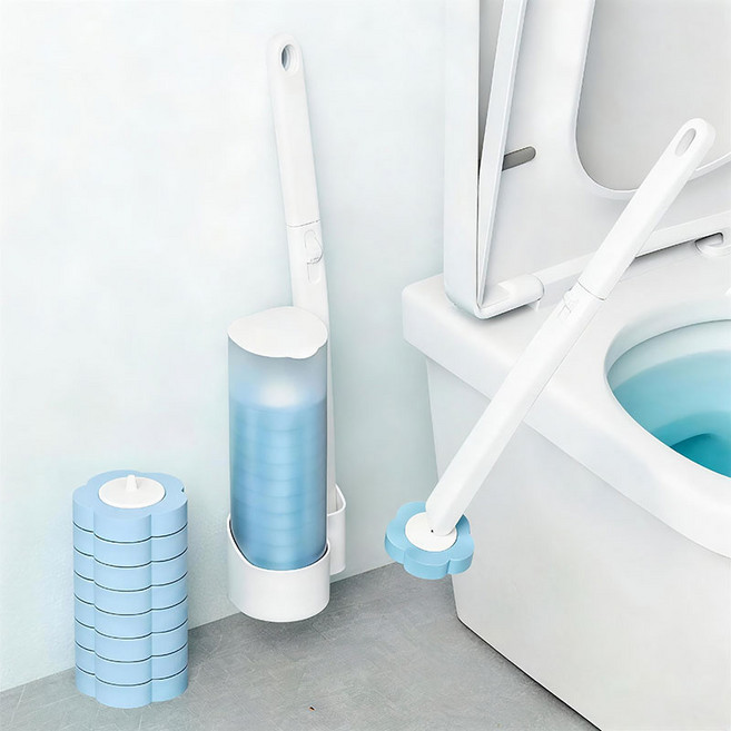 YONIVI 변기솔 화장실 청소솔 변기 크리너 일회용 변기 클리너 핸들+리필 10개입+거치대+전용고리, 1개, 혼합색상