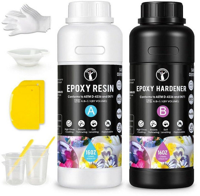 ResinAngel 946.4ml(32온스) 투명 에폭시 수지 키트 - DIY 공예 레진 아트 프로젝트 주얼리 목재 프로젝트용 쉬운 1:1 혼합 황변 방지 기포 프리, 32 Oz