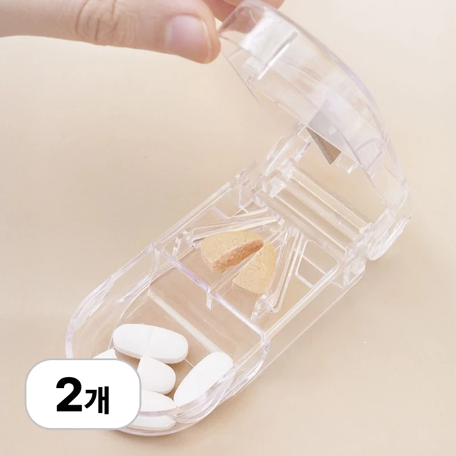 로멀리 휴대용 2등분 투명 알약 커팅기, 2개 - 쿠팡