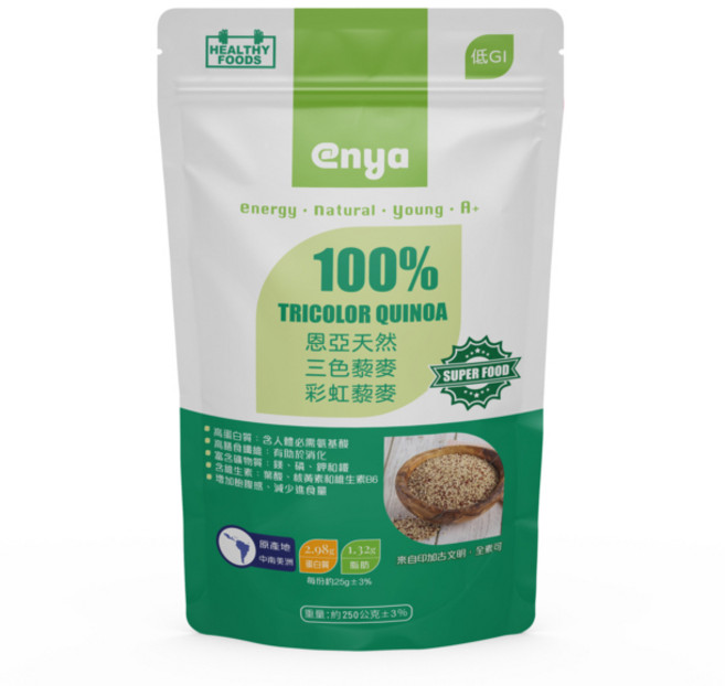 enya 恩亞 三色藜麥 250g，含紅黑白藜麥，低GI，提供豐富營養，適合多樣料理, 1個