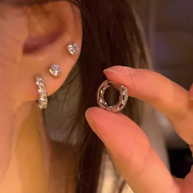 루미아 360도 전면 큐빅 귀걸이 원터치 귀걸이 남녀공용 데일리 액세서리