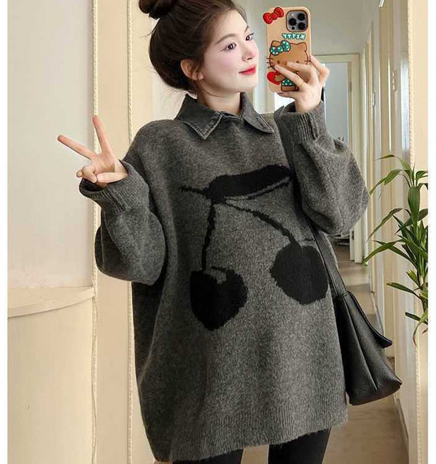 여성 인산부 니트 스웨터 캐주얼 가을 겨울 상의 레깅스 루즈핏 풀오버 긴팔티 기질 오버핏 임부복 터틀넥 니트 스웨터 ZZL