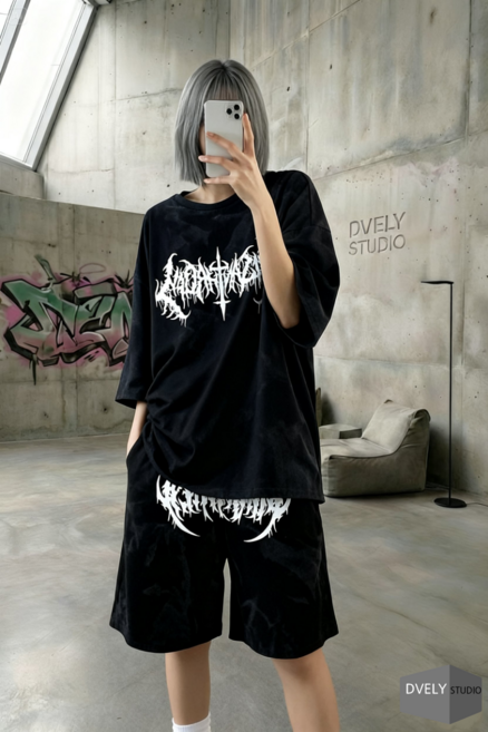 D블리 스프레이 반팔티셔츠 빅사이즈 기본티 박스티 오버핏 댄스복 힙합티 단체복