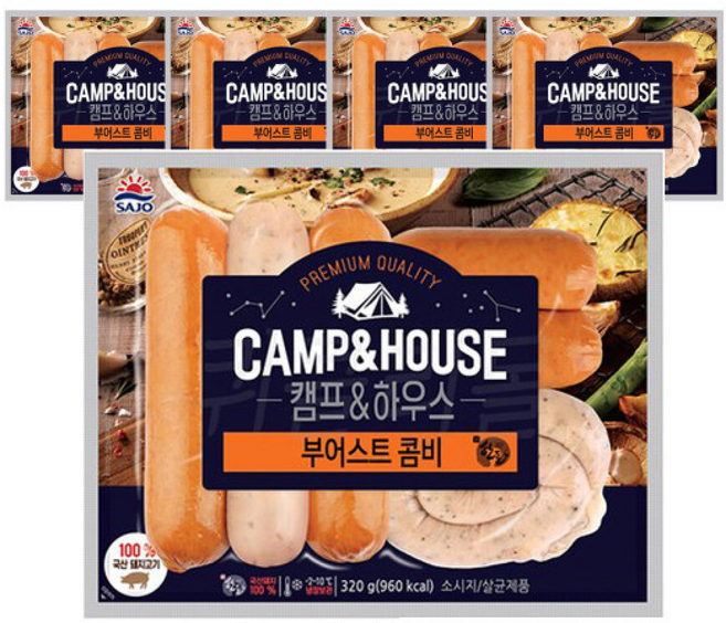 사조 대림 부어스트 콤비 x/ 캠핑 모듬 소세지 맥주 안주, 320g, 5개