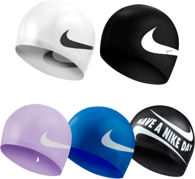 [백화점 매장판] 나이키 빅 스우시 나이키스윔 스윔 스판 커플 수모 남자 남성 여자 여성 실리콘 수영모자, 미스틱 블랙, 1개