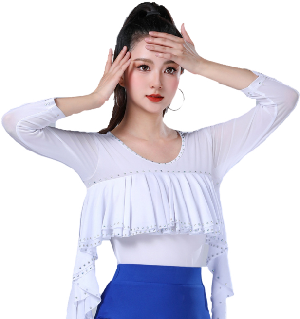 댄스복 상의 라인댄스복 스포츠댄스복 망사 핫픽스 찰랑 티셔츠 티셔츠 Women's T-shirt 뉴타임즈