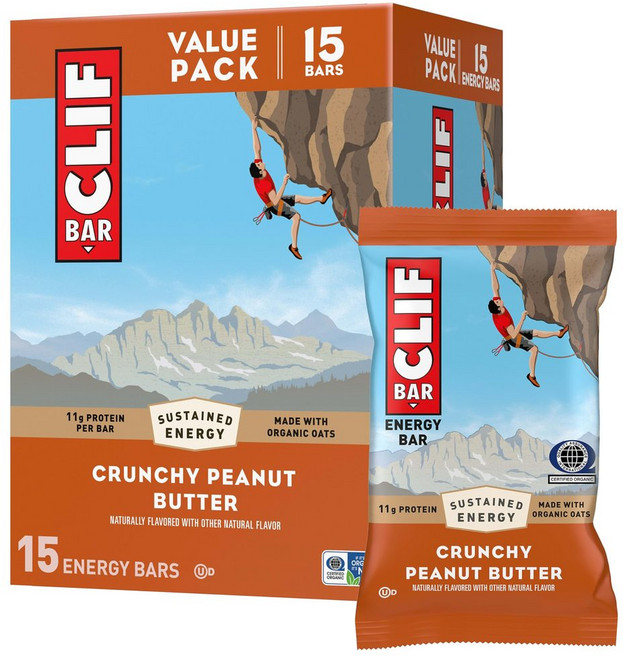 CLIF BAR 크런치 땅콩버터 에너지 프로틴바 유기농 귀리 15개입, 68g, 15개