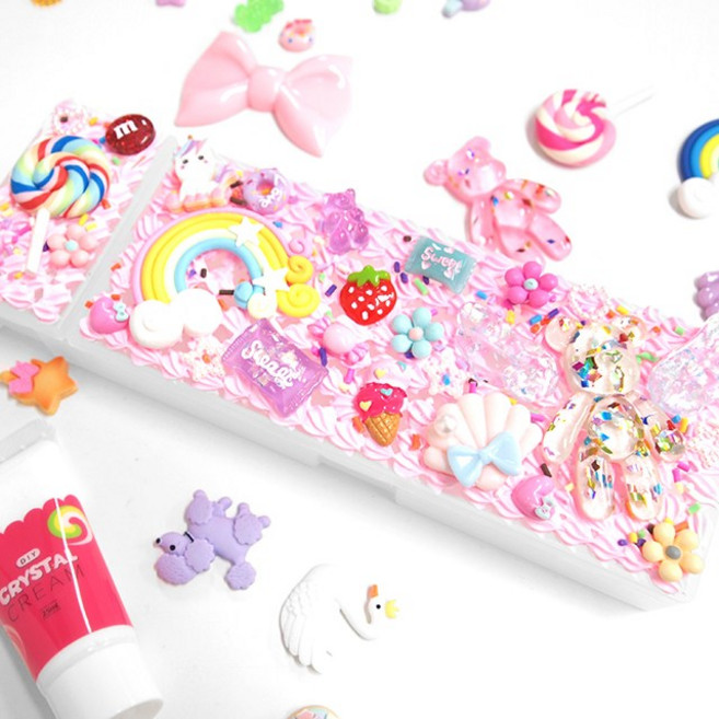 DIY 필통 꾸미기 키트 데코덴 만들기 세트 파츠 토핑 취미 단체선물 데코덴연구소 여가 키덜트 어덜트 케이스, 1개, 혼합