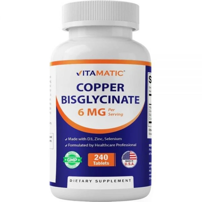 Vitamatic 구리 비글리시네이트 6mg 비타민 D3 2000 IU 아연 50mg 셀레늄 50mcg - 240정 - GMO 프리 및 글루텐 프리, Vitamatic 구리 비글리시네이트 6mg 비타민 D, 1개 - 쿠팡