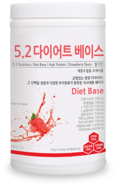 5.2 다이어트베이스 750g 딸기맛 체중조절용 다이어트쉐이크, 1개 - 쿠팡