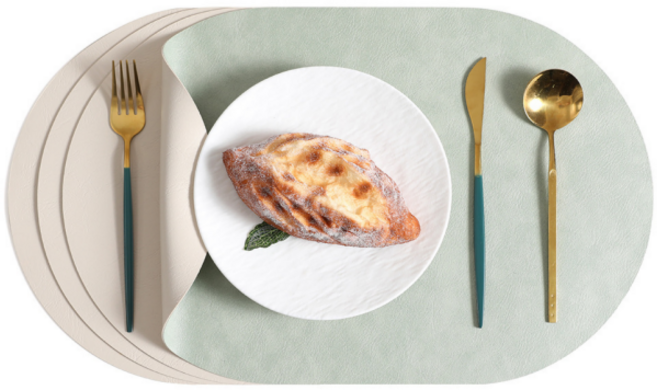 겸손샵 원형 가죽 양면 식탁매트, 아보카도 그린 / 아이보리, 30*45, 4개