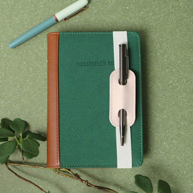 비오파파 가죽 A6 6공 바인더 만년 업무 수첩 노트 다이어리, 그린