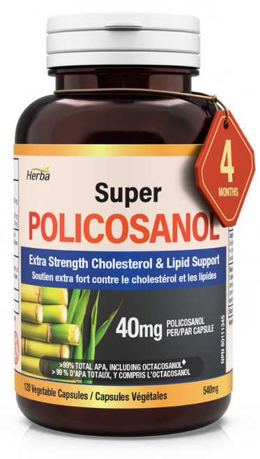 폴리코사놀 40mg 120식물성캡슐 9가지 지방족 알코올 99.23% 옥타코사놀 62.56% 함유 고함량 슈퍼 Policosanol 허바 캐나다, 1개, 120정