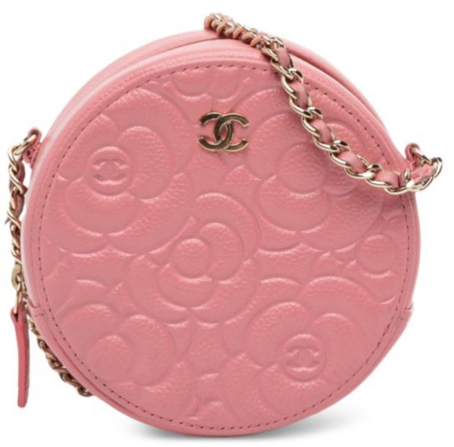 샤넬 중고 2019 CC 엠보스드 캐비어 까멜리아 라운드 체인 클러치 크로스 백