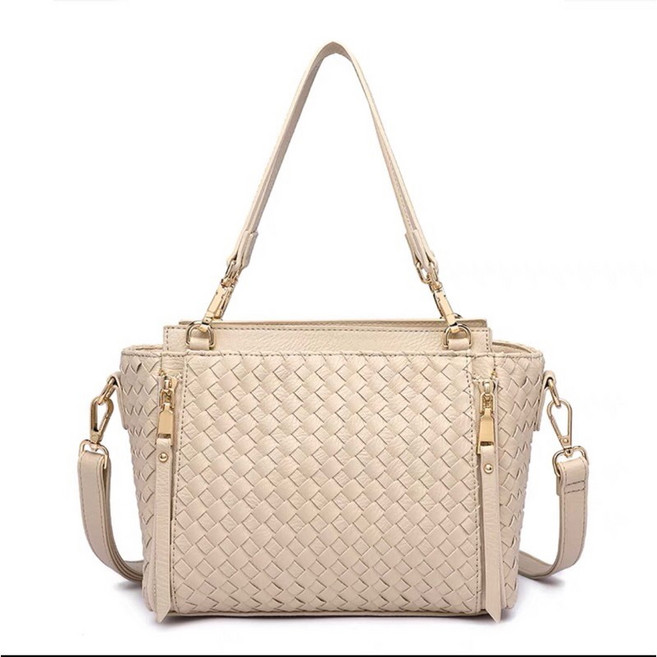 手工編織單肩斜挎手提包 韓版時尚簡約女士包包, 杏色,如圖