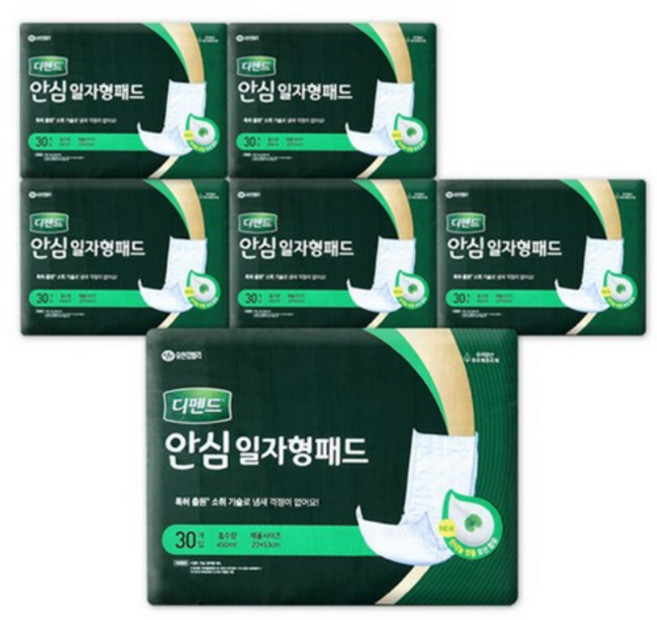 디펜드 안심 일자형 패드 옆샘방지막 속기저귀 성인용 환자용, 30매입, 6세트