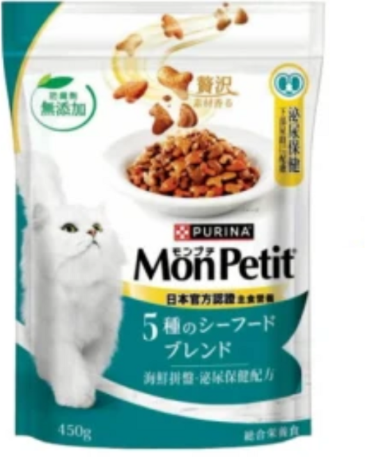 PURINA Mon Petit 貓倍麗 成貓乾糧 450g/1.36kg 無添加 日本官方認證主食營養 均衡配方 多種口味, 1個, 海鮮拼盤泌尿保健,3磅(1.36kg), 1.36kg, no this value