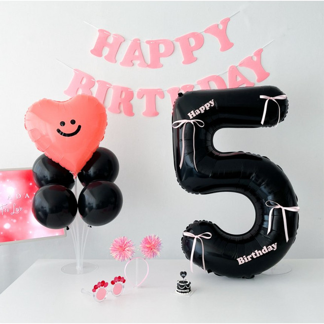하피블리 레터링 가랜드 블랙 숫자풍선 생일 파티 용품 세트, 핑크, 숫자풍선05