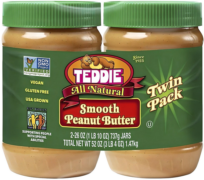 테디 올 내추럴 스무스 피넛 버터 2개입, 1개, 1.47kg