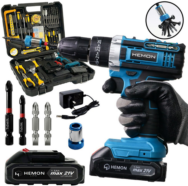 다쪼아터보 21V 전동드릴 올인원 전동 드릴 드라이버 충전 공구 풀세트1개+배터리 구성 옵션, 1개