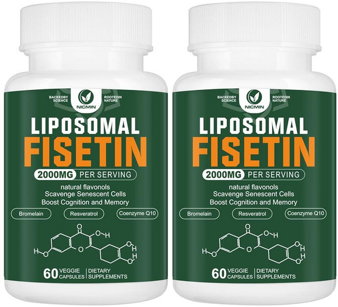 리포솜 피세틴 보충제 2000MG 98% 순수 피세틴 폴리페놀 항산화 물질 케르세틴 TMG 및 레스베라트롤 함유 건강한 노화 인지 지원 120캡슐, 리포솜 피세틴 보충제, 2000MG, 98% 순도 피세, 1, 120정