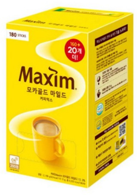 [실속상품] 맥심 모카골드 마일드 커피믹스 스틱 180T, 1개, 180개입, 12g