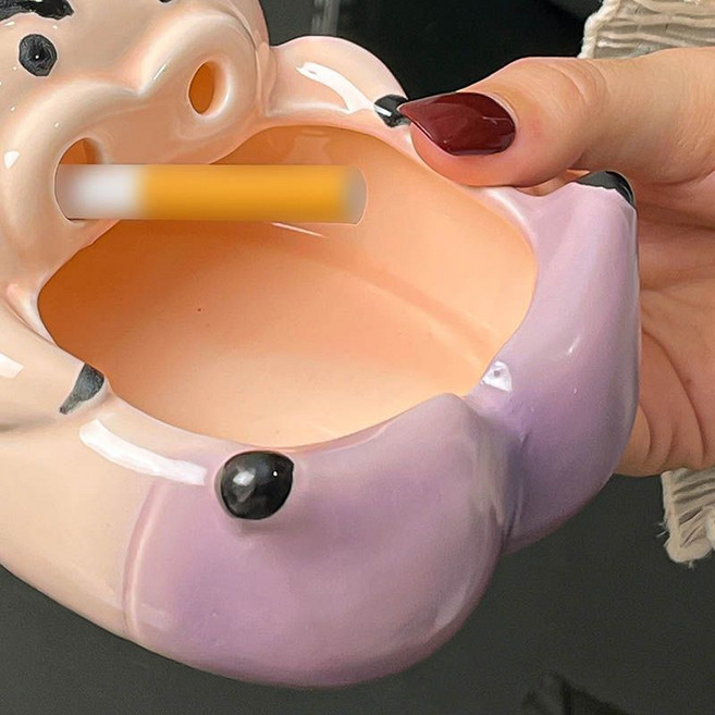 陶瓷豬造型煙灰缸，可愛居家辦公擺件，附手工測量尺寸, 1個, 滅煙沙基礎款