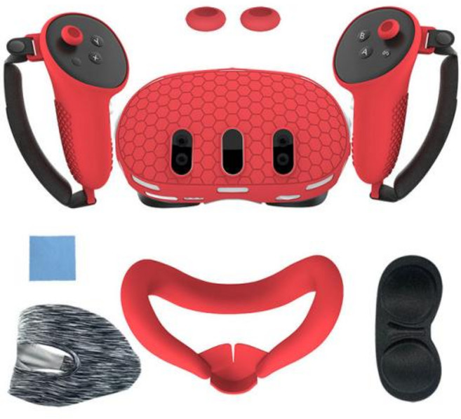 메타 퀘스트 3 용 실리콘 보호 컨트롤러 커버 케이스 페이스 패드 렌즈 캡 교체 퀘스트 3 액세서리, 3) 7IN1SILICONERED, 3)pink