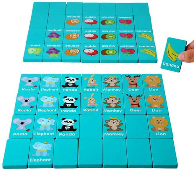 나무 메모리 솔리테어 매칭 마작 게임 파티 가족 보드 과일 동물, 1개, 1.No Box