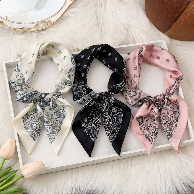 (3종세트)쁘띠 실크 스카프 페이즐리 패턴 여성 데일리 헤어 목 스카프