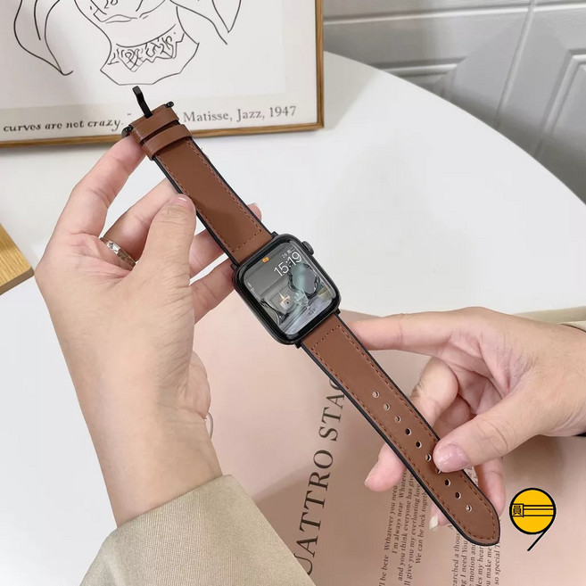 蘋果真皮錶帶 適用 Apple Watch, 灰棕色, 1個