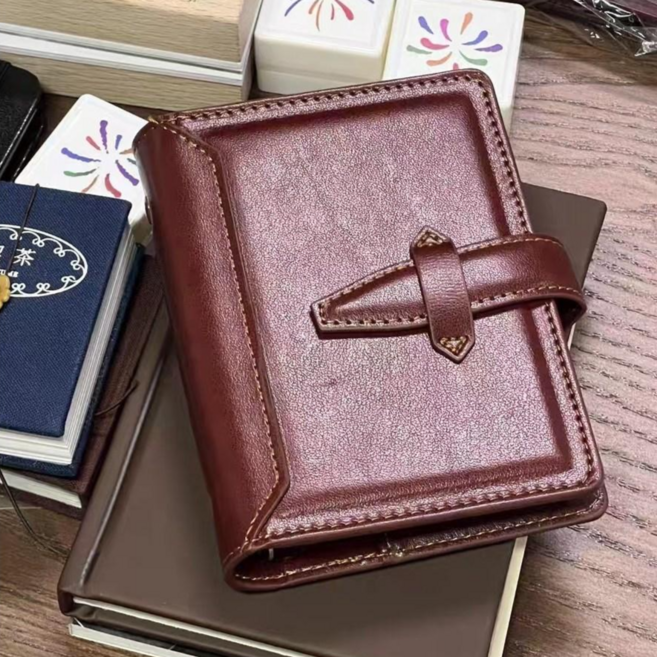 오키지 빈티지 브라운 가죽 핸디 다이어리 M5 5공 바인더, 1개, 라인