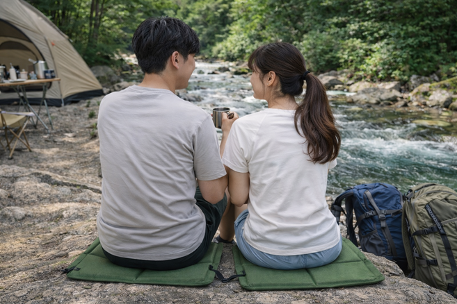 이지몰 등산 캠핑 휴대용 접이식 방석 카라비너 미니 매트, 카키