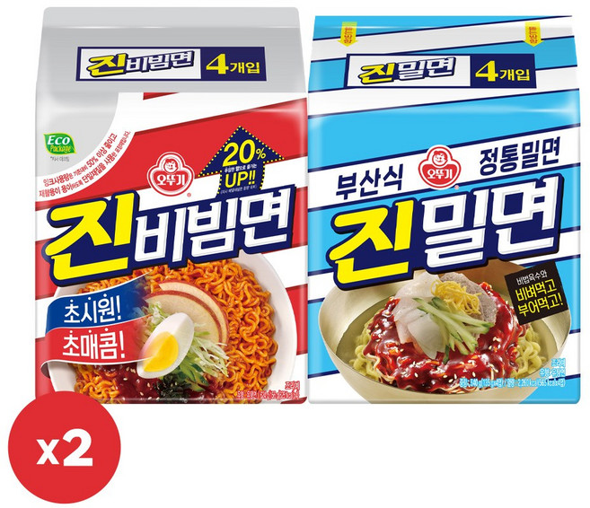 오뚜기 진밀면 (135gx4) 2개+진비빔면 (156gx4) 2개