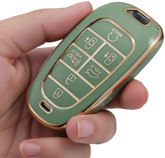 포스워백 그랜저 싼타페 베뉴 쏘나타 넥소 투싼 스타리아 아반떼 펠리세이드 호환 스마트 차키 케이스, 7버튼, 연두