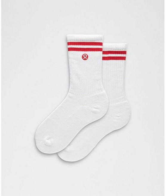 룰루레몬 유니 데일리 에센셜 크루 삭스 *스트라이프 WHT OXFD LU9CLAS-074845, White/Oxford Red, XL
