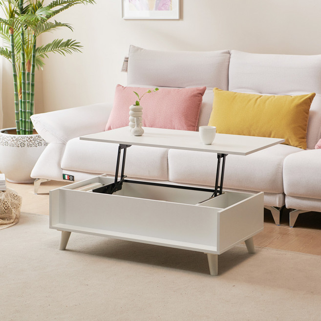 데코라인 라이징W 거실 리프트업 테이블 1000, 화이트