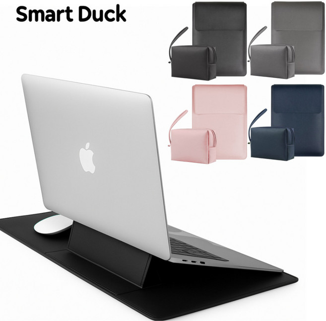 스마트덕 노트북 파우치 거치대 겸용 맥북 LG그램 삼성 가방 케이스, 심플블랙